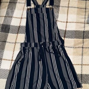 No Boundaries Navy and White Striped Overalls